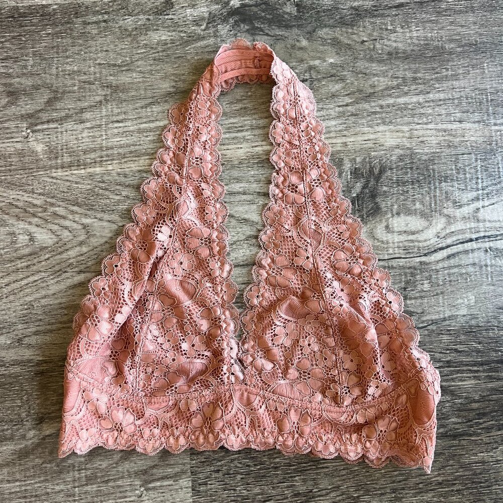 Peachy Pink Lace Halter Bralette